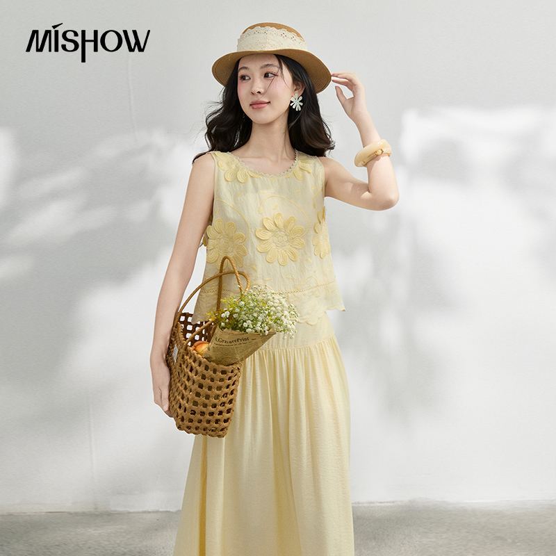 Midi Skirt Floral - MISHOW Blus Bordir Bunga Perancis Set