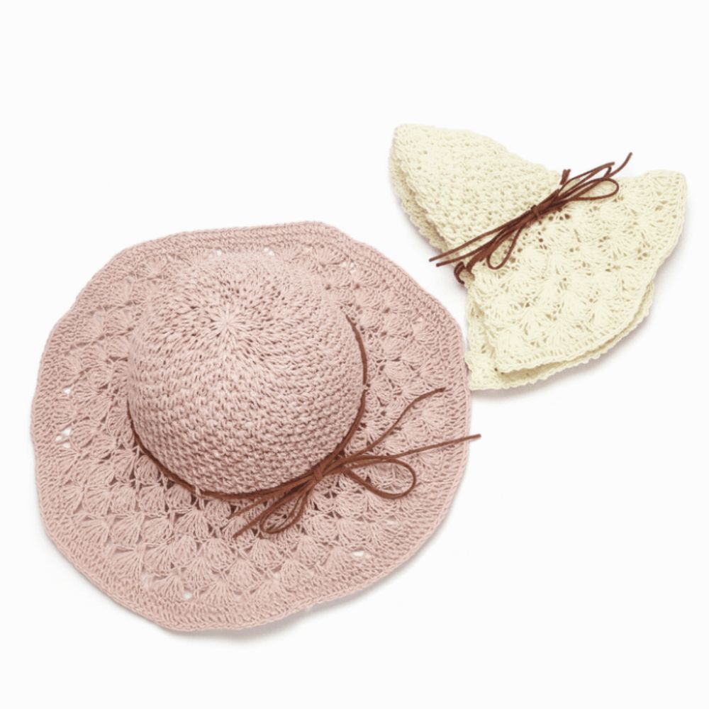 Hat Floppy Wide - Topi Jerami Rajutan Tangan Berpinggiran Lebar,