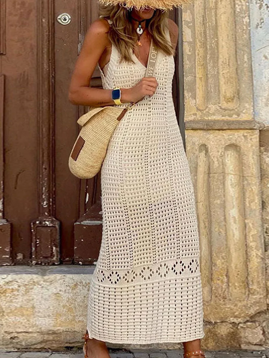Cover Up Kaftan - S-xl 2025 V Neck Hollow Out