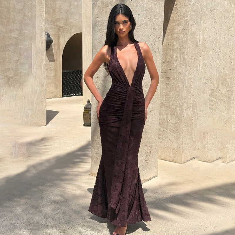 Linen Dress Wrap - Gaun Wanita Seksi dengan Belahan Dada