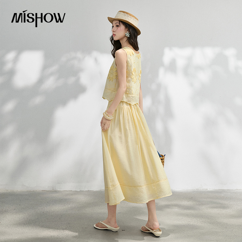 MISHOW Blus Bordir Bunga Peran - Midi Skirt Floral ulasan dan harga