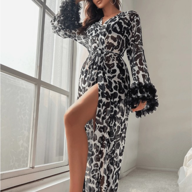 Kimono Robe Wanita Motif Leopa - Kimono Sheer Floral ulasan dan harga