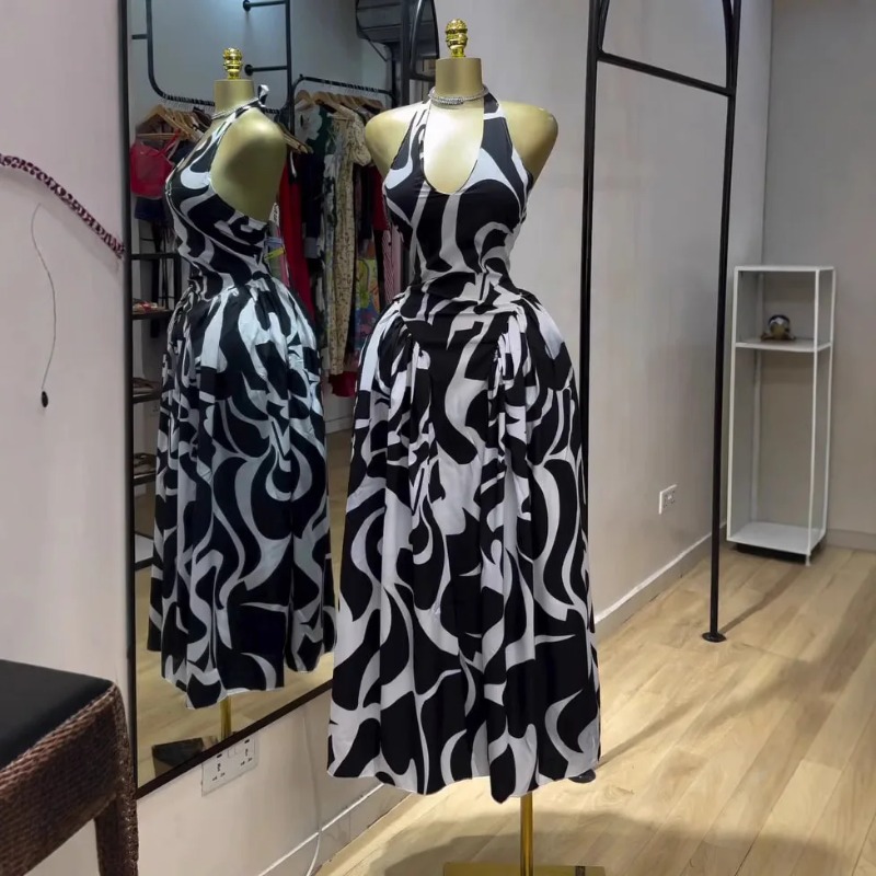Gaun Midi Gambar Cetak Halter  - Maxi Dress Halter ulasan dan harga