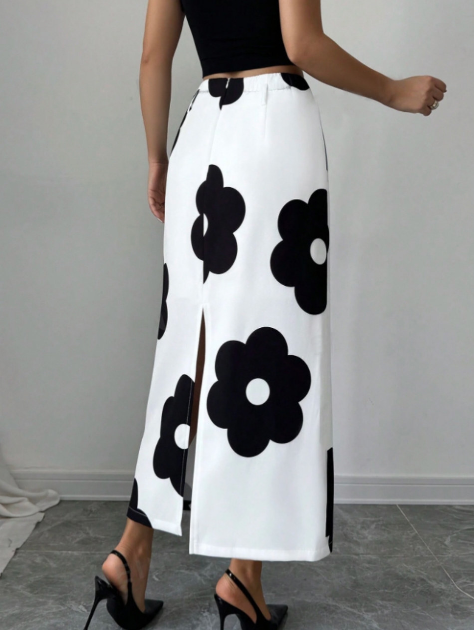 Rok Midi Atasan Crop Leher Per - Midi Skirt Floral ulasan dan harga