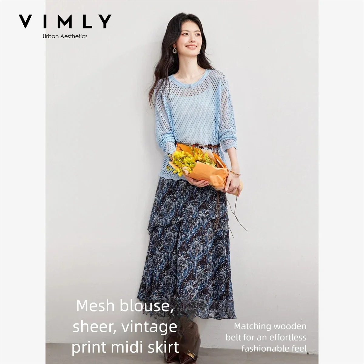 Set Dua Potong Wanita VIMLY 20 - Midi Skirt Floral ulasan dan harga